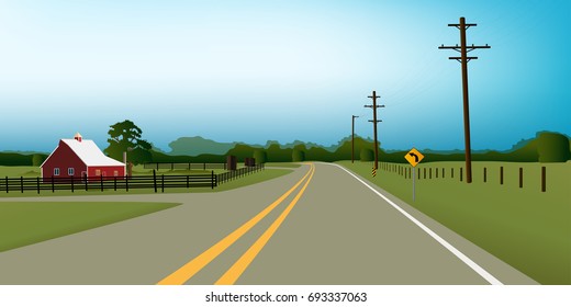 Country road farm landscape graphic vector