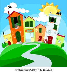 Country road on the hill, vector illustration