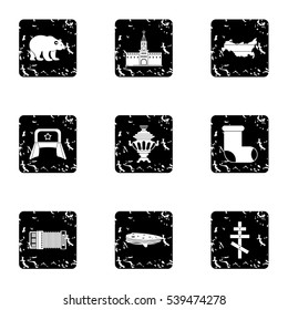 Country Russia icons set. Grunge illustration of 9 country Russia vector icons for web