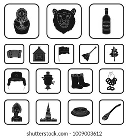 Country Russia, travel black icons in set collection for design. Attractions and features vector symbol stock web illustration.