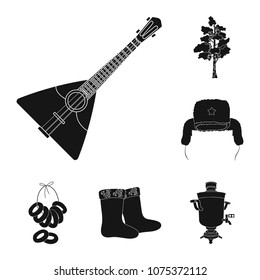 Country Russia, travel black icons in set collection for design. Attractions and features vector symbol stock web illustration.