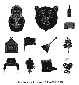 Country Russia, travel black icons in set collection for design. Attractions and features vector symbol stock web illustration.