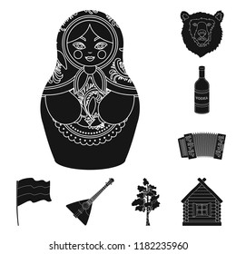 Country Russia, travel black icons in set collection for design. Attractions and features vector symbol stock web illustration.