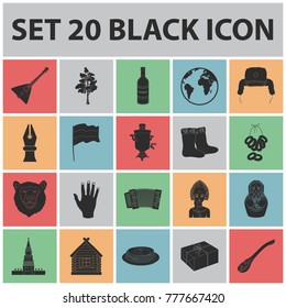 Country Russia, travel black icons in set collection for design. Attractions and features vector symbol stock web illustration.