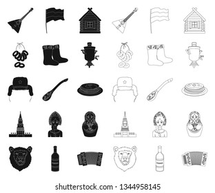 Country Russia, travel black,outline icons in set collection for design. Attractions and features vector symbol stock web illustration.