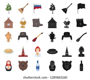 Country Russia, travel cartoon,black icons in set collection for design. Attractions and features vector symbol stock web illustration.