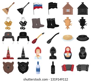 Country Russia, travel cartoon,black icons in set collection for design. Attractions and features vector symbol stock web illustration.