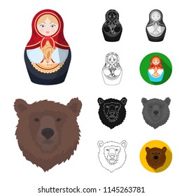 Country Russia, travel cartoon,black,flat,monochrome,outline icons in set collection for design. Attractions and features vector symbol stock web illustration.