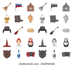 Country Russia, travel cartoon,mono icons in set collection for design. Attractions and features vector symbol stock web illustration.