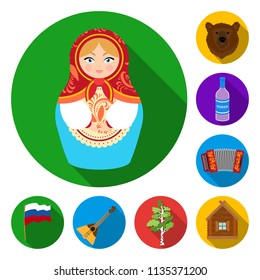 Country Russia, travel flat icons in set collection for design. Attractions and features vector symbol stock web illustration.