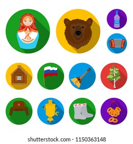 Country Russia, travel flat icons in set collection for design. Attractions and features vector symbol stock web illustration.