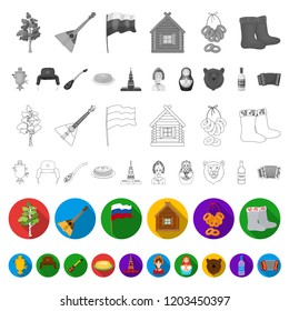 Country Russia, travel flat icons in set collection for design. Attractions and features vector symbol stock web illustration.