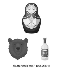 Country Russia, travel monochrome icons in set collection for design. Attractions and features vector symbol stock web illustration.