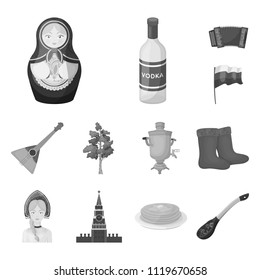 Country Russia, travel monochrome icons in set collection for design. Attractions and features vector symbol stock web illustration.
