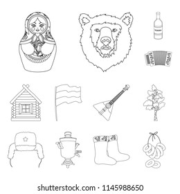 Country Russia, travel outline icons in set collection for design. Attractions and features vector symbol stock web illustration.