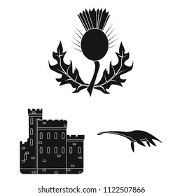 Country Scotland black icons in set collection for design. Sightseeing, culture and tradition vector symbol stock web illustration.
