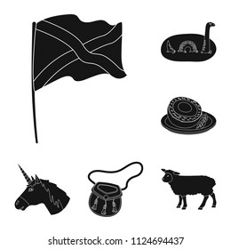 Country Scotland black icons in set collection for design. Sightseeing, culture and tradition vector symbol stock web illustration.