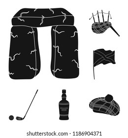 Country Scotland black icons in set collection for design. Sightseeing, culture and tradition vector symbol stock web illustration.