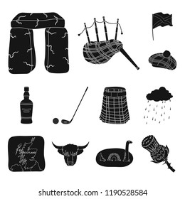 Country Scotland black icons in set collection for design. Sightseeing, culture and tradition vector symbol stock web illustration.