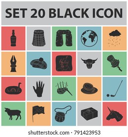Country Scotland black icons in set collection for design. Sightseeing, culture and tradition vector symbol stock web illustration.