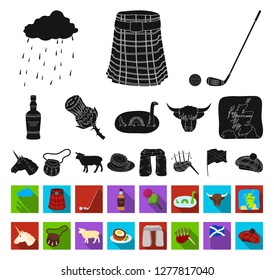 Country Scotland black,flat icons in set collection for design. Sightseeing, culture and tradition vector symbol stock web illustration.