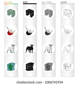 Country Scotland cartoon icons in set collection for design. Sightseeing, culture and tradition vector symbol stock web illustration.