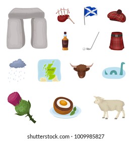 Country Scotland cartoon icons in set collection for design. Sightseeing, culture and tradition vector symbol stock web illustration.