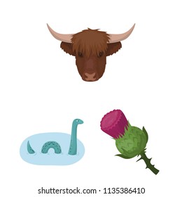 Country Scotland cartoon icons in set collection for design. Sightseeing, culture and tradition vector symbol stock web illustration.