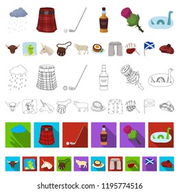 Country Scotland cartoon icons in set collection for design. Sightseeing, culture and tradition vector symbol stock web illustration.
