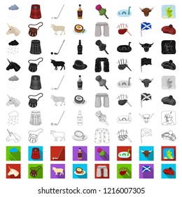 Country Scotland cartoon icons in set collection for design. Sightseeing, culture and tradition vector symbol stock web illustration.