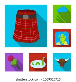 Country Scotland flat icons in set collection for design. Sightseeing, culture and tradition vector symbol stock web illustration.