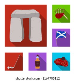 Country Scotland flat icons in set collection for design. Sightseeing, culture and tradition vector symbol stock web illustration.