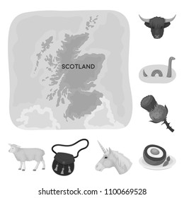Country Scotland monochrome icons in set collection for design. Sightseeing, culture and tradition vector symbol stock web illustration.