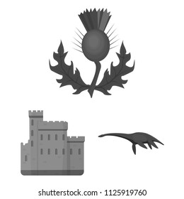 Country Scotland monochrome icons in set collection for design. Sightseeing, culture and tradition vector symbol stock web illustration.