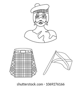 Country Scotland outline icons in set collection for design. Sightseeing, culture and tradition vector symbol stock web illustration.