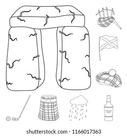 Country Scotland outline icons in set collection for design. Sightseeing, culture and tradition vector symbol stock web illustration.