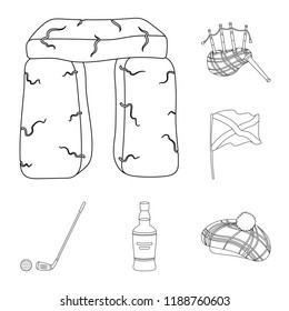 Country Scotland outline icons in set collection for design. Sightseeing, culture and tradition vector symbol stock web illustration.