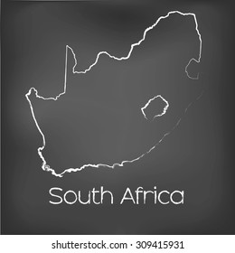 A Country Shape isolated on chalk board with the name and shape of South Africa
