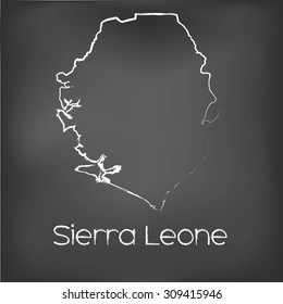 A Country Shape isolated on chalk board with the name and shape of Sierra Leone