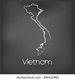 A Country Shape isolated on chalk board with the name and shape of Vietnam