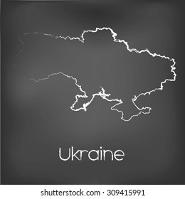 A Country Shape isolated on chalk board with the name and shape of Ukraine