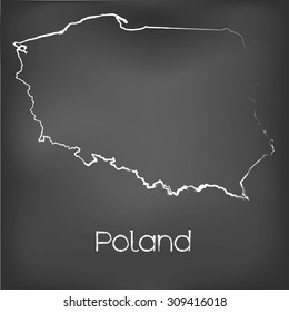 A Country Shape isolated on chalk board with the name and shape of Poland