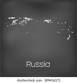 A Country Shape isolated on chalk board with the name and shape of Russia