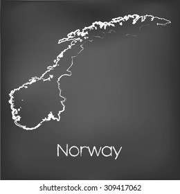 A Country Shape isolated on chalk board with the name and shape of Norway