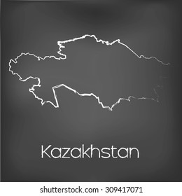 A Country Shape isolated on chalk board with the name and shape of Kazakhstan