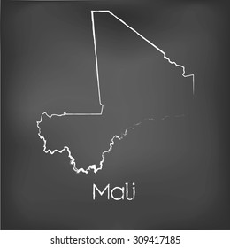 A Country Shape isolated on chalk board with the name and shape of Mali
