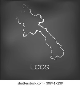 A Country Shape isolated on chalk board with the name and shape of Laos