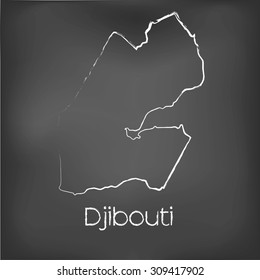 A Country Shape isolated on chalk board with the name and shape of Djibouti