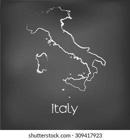 A Country Shape isolated on chalk board with the name and shape of Italy