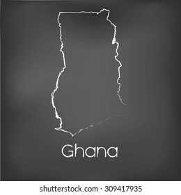 A Country Shape isolated on chalk board with the name and shape of Ghana